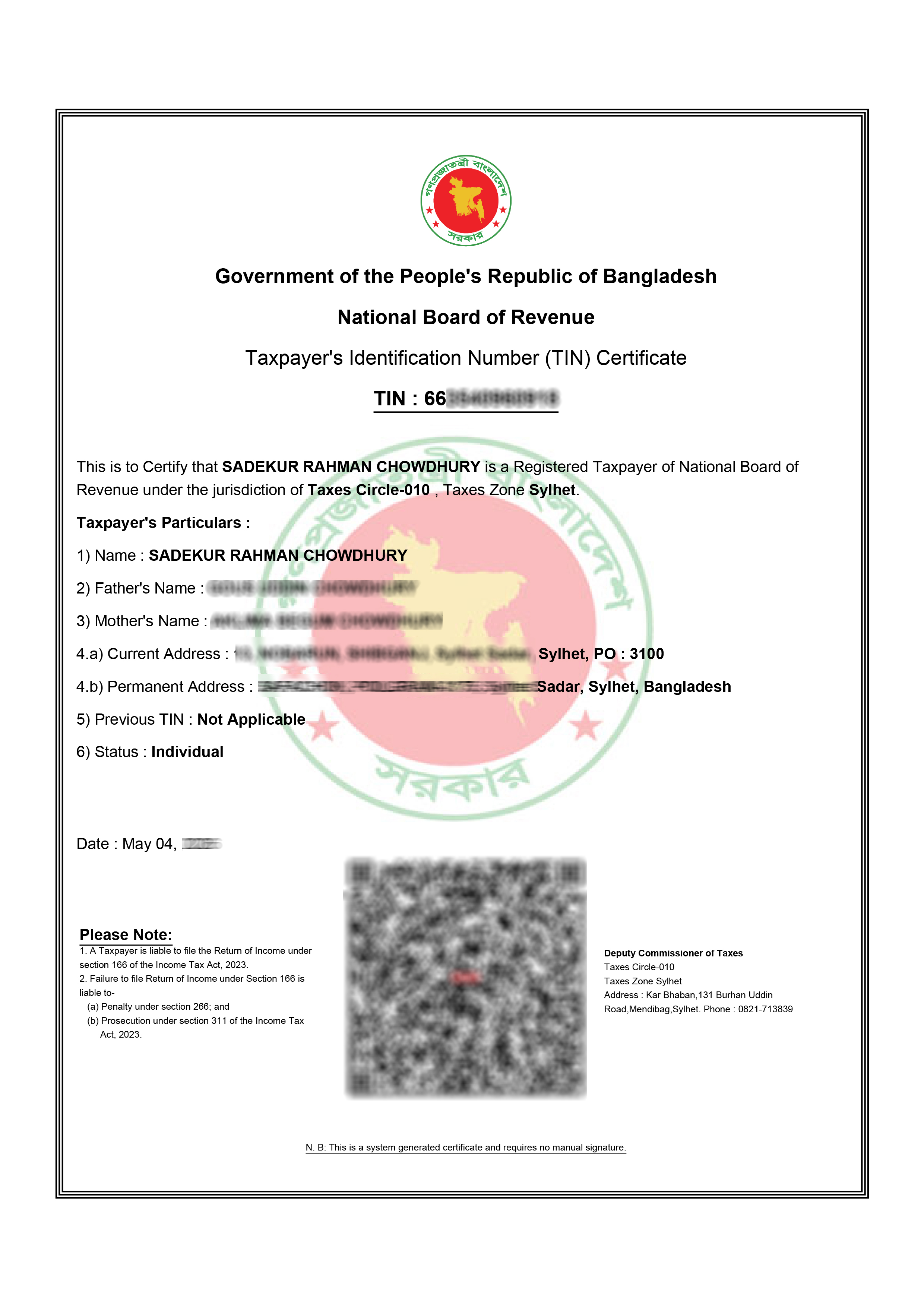 TIN CERTIFICATE